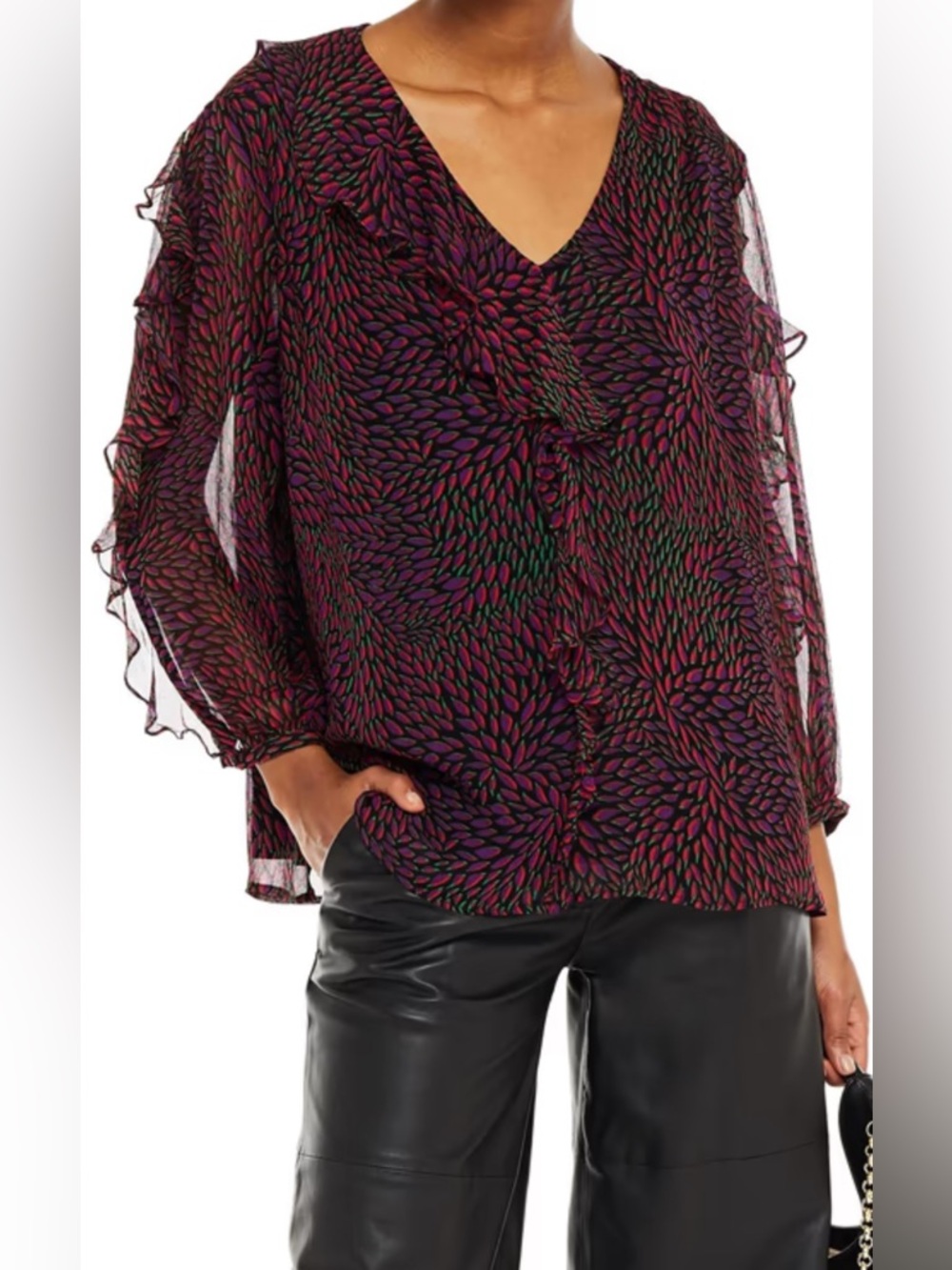 BA&SH Genn ruffled printed crepon blouse